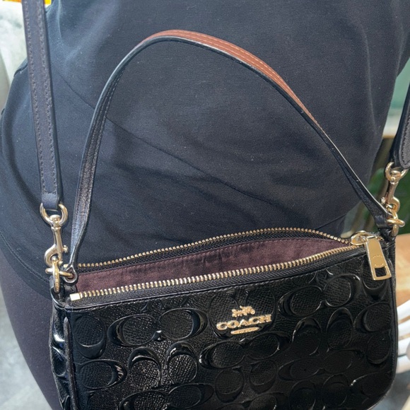 Coach Black Embossed Signature Leather Crossbody - Picture 5 of 11